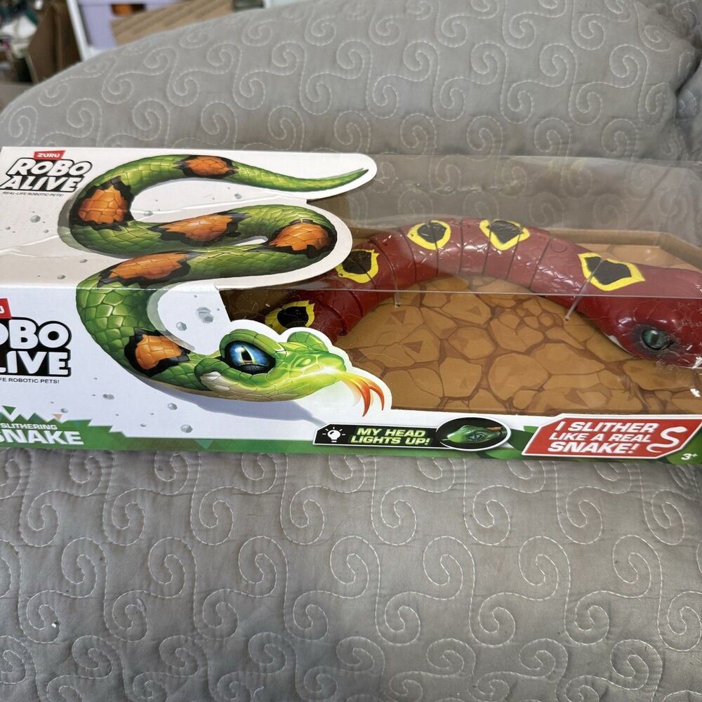 ZURU Robo Alive Slithering Snake Light Up Head Red Black Flicking Tongue NIB